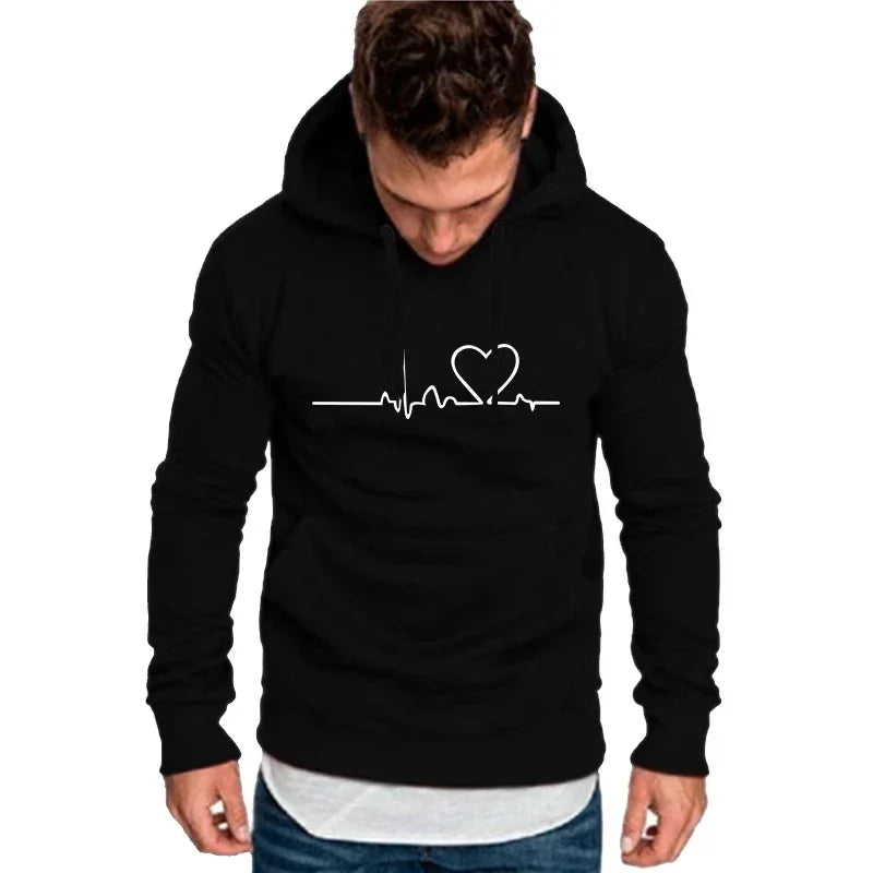 Unisex Heartbeat Print Fleece Hoodie