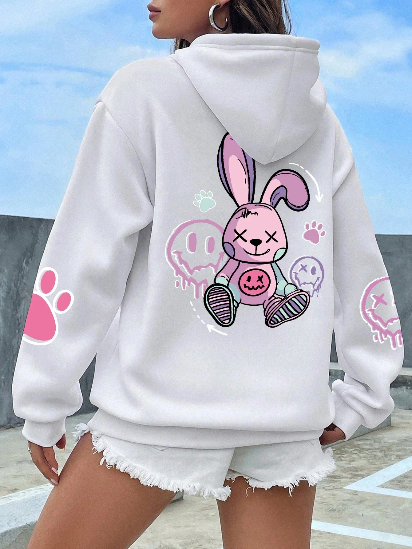 Women's Harajuku Print Fleece Hoodie