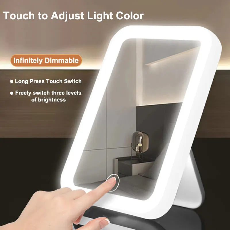 LED Vanity Mirror with Touch Screen – USB Rechargeable, 3 Brightness Levels